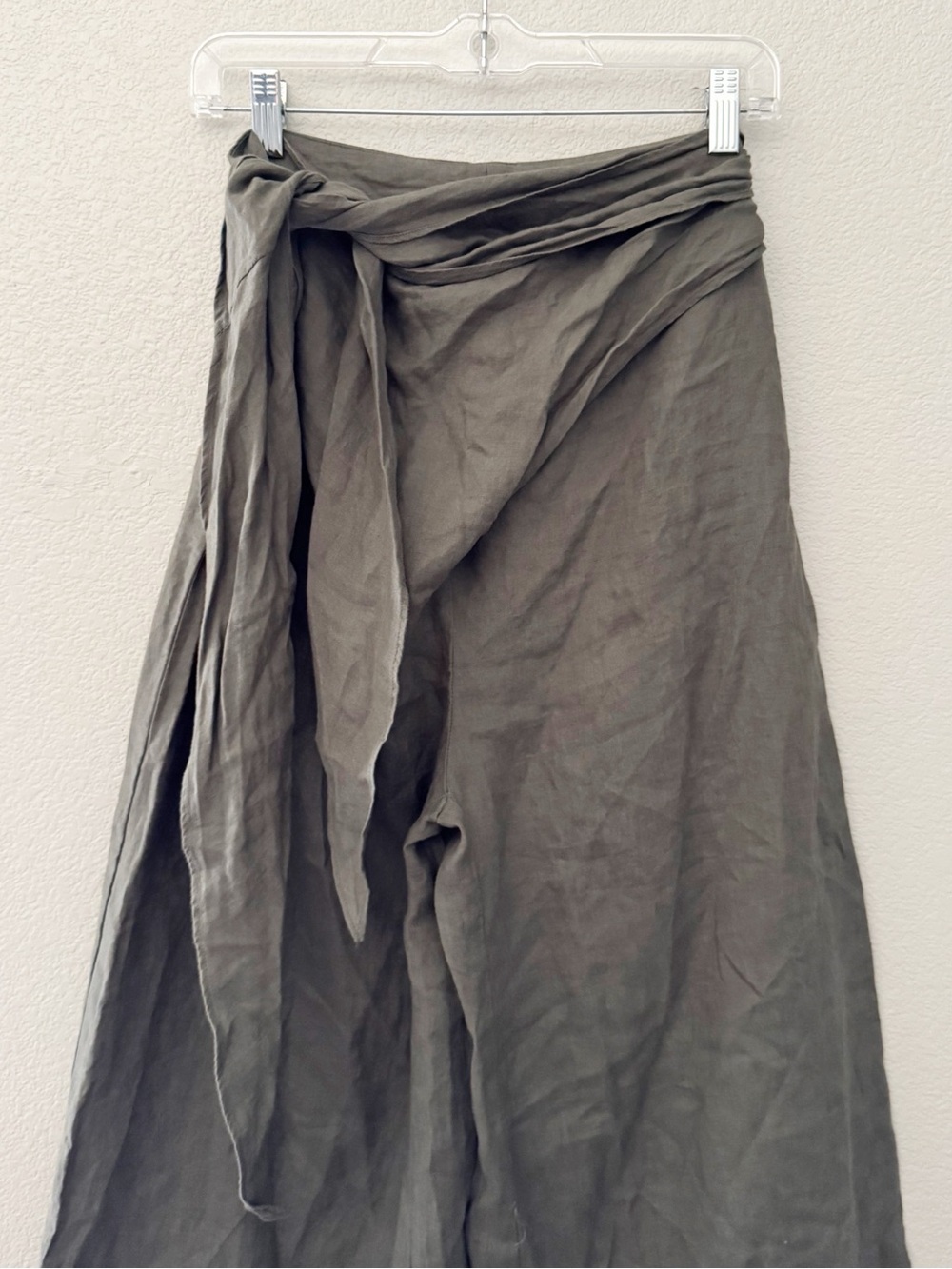 ZARA Pareo Linen Wide Leg Pants Large Green Drape Slouchy Minimalist Resort NWT - Picture 6 of 11